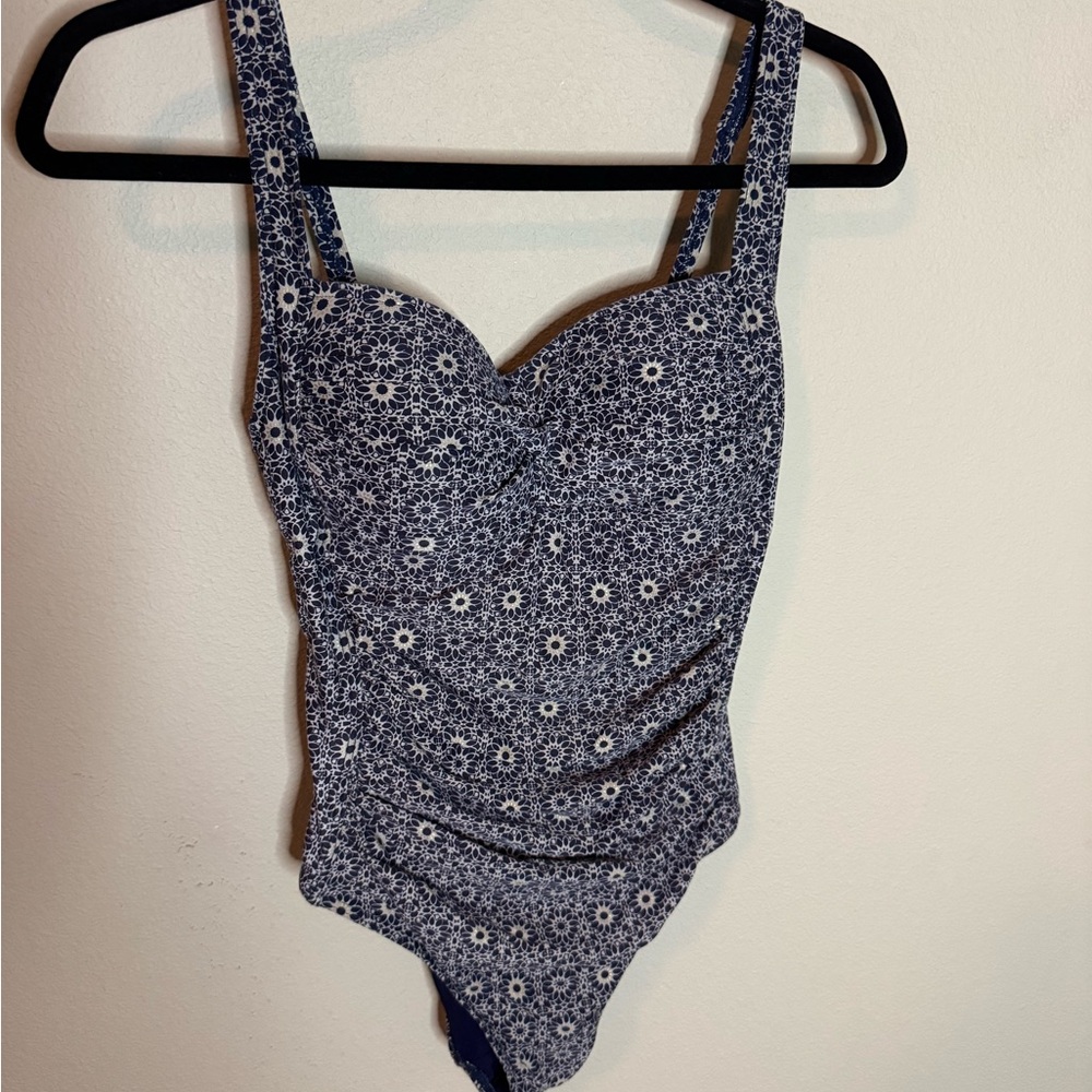 Bond-Eye Australia One Piece Swimsuit Ruched Floral Multi Fit Cup Blue US 6